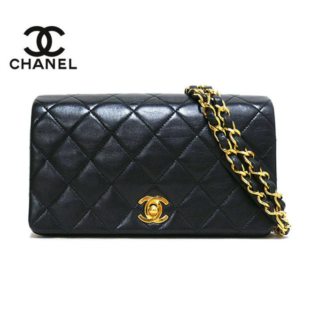 Chanel Shoulder Matelasse Black Lambskin Chain Gold Bag Mini